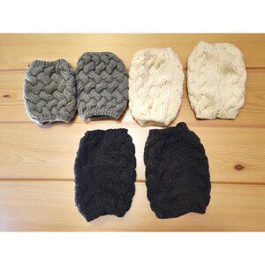 5-Pair Chunky Knit Boot Cuffs Set – Cream, Gray & Black – Cozy Cable Leg Warmers